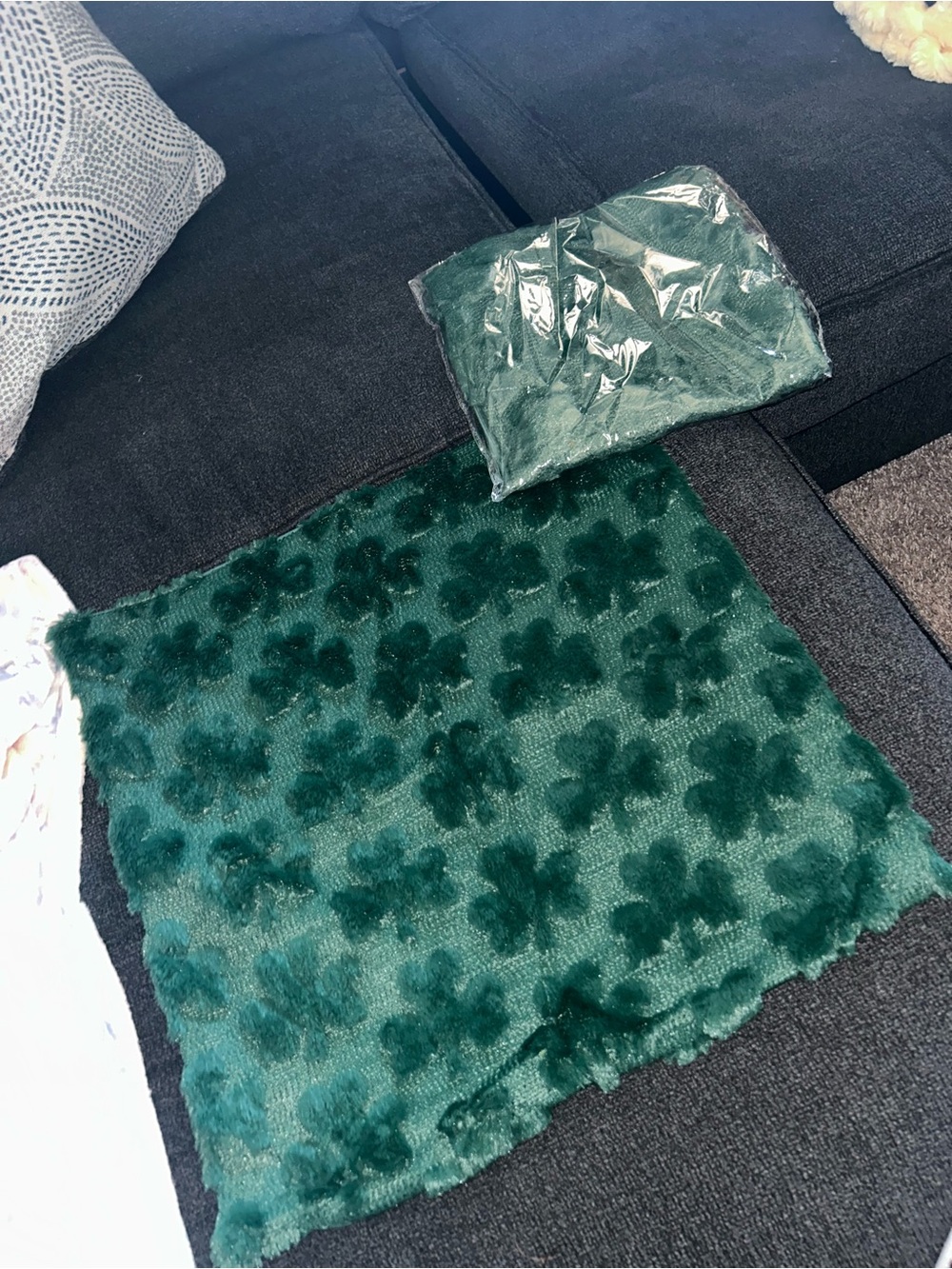 Plush Green Clover Pillow Cases x2